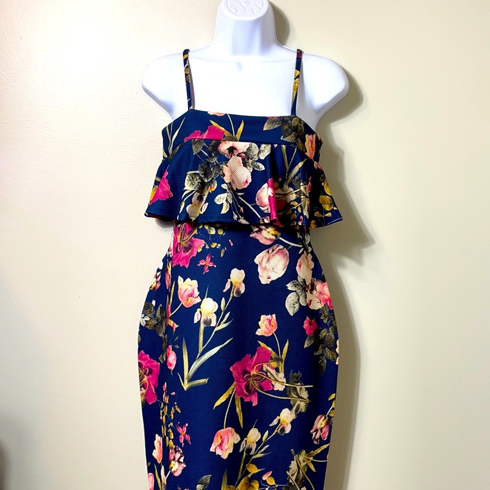 Asos Navy Blue Floral Maternity Midi Dress